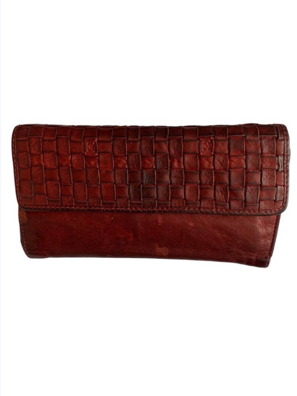 THE TREND Italy Red Woven Leather Tri-Fold Clutch Wallet